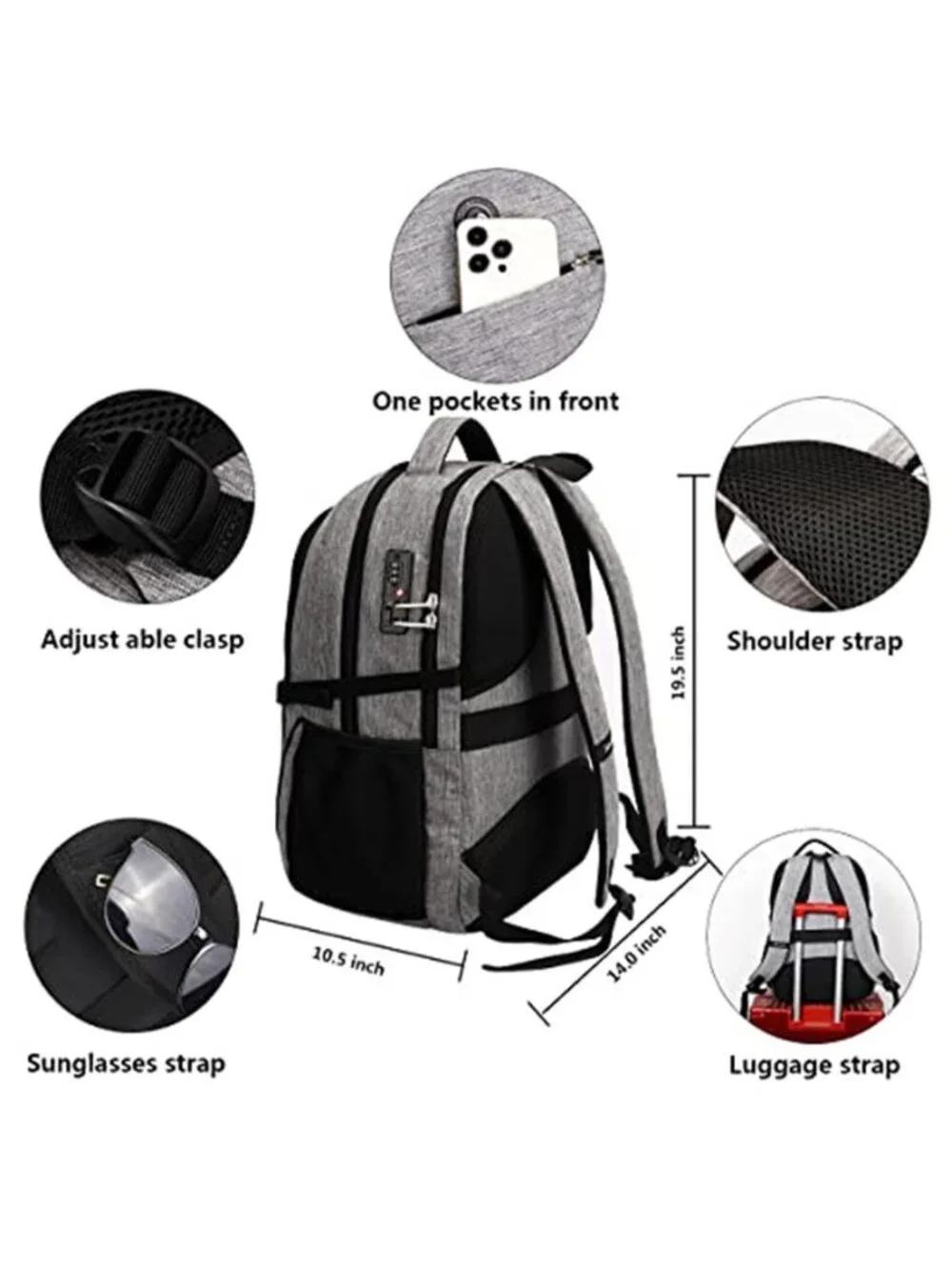 Unisex Travel Laptop Backpack Anti Theft Backpack with Combination Lock